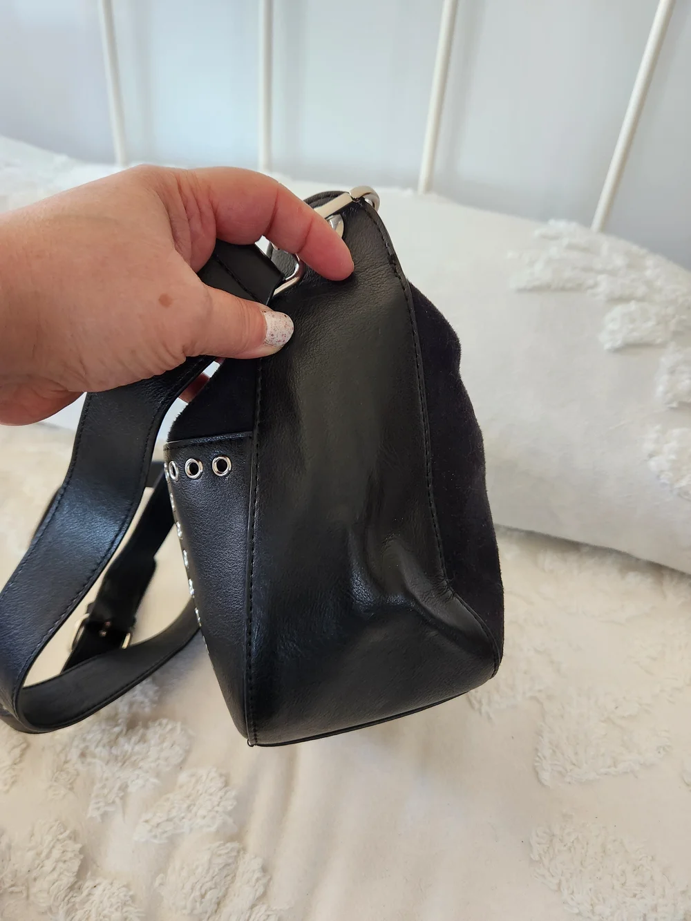 VINTAGE GUESS Black Suede & Leather Crossbody Bag with Matching Wallet